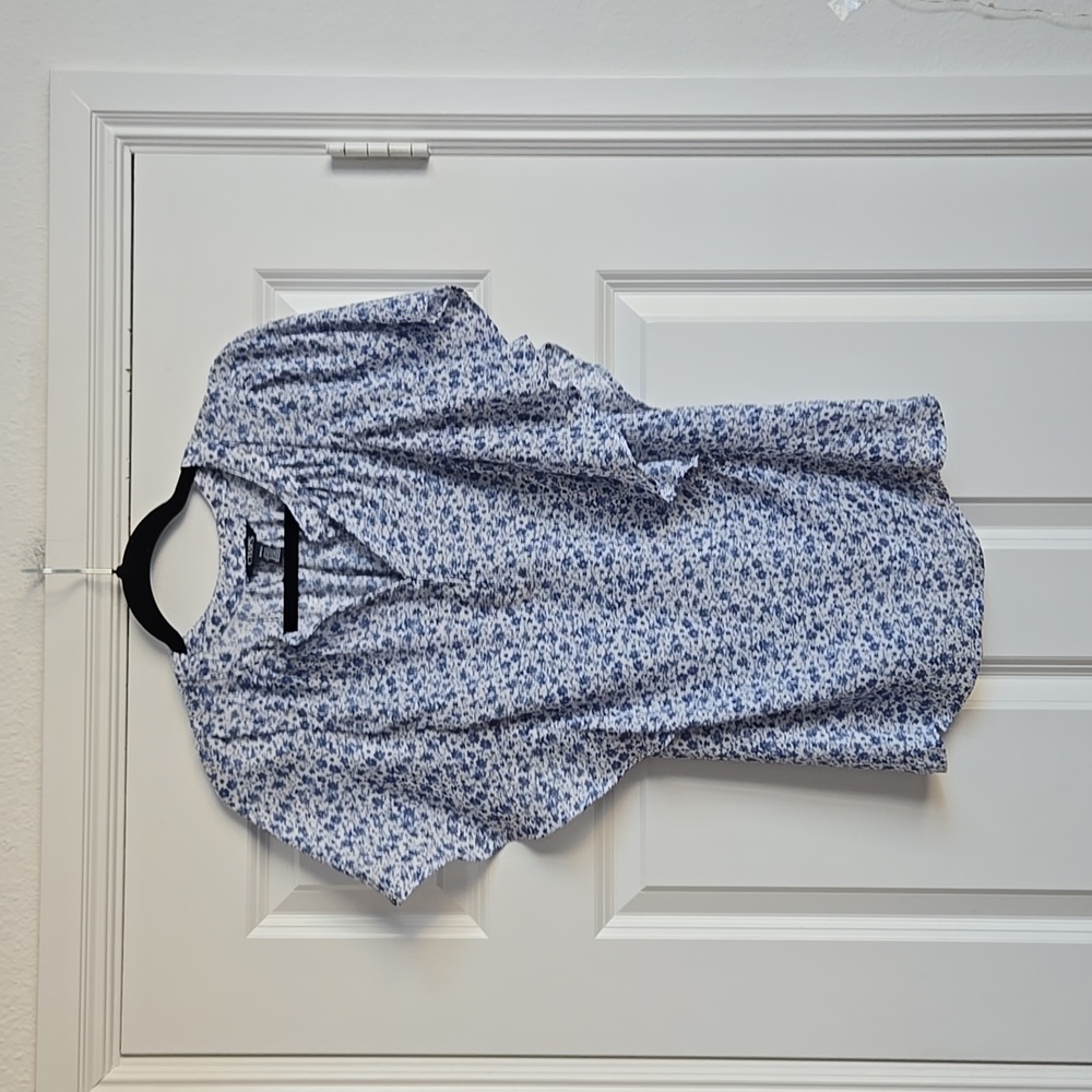 Blue Floral Short Sleeve Dress